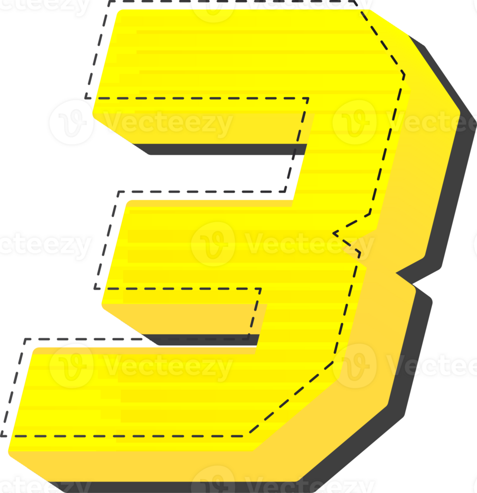 Number 3, Yellow 3D Tech Modern Alphabet png