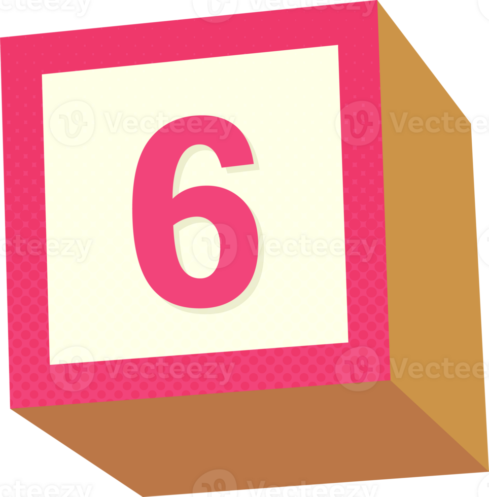 A pink and white block with the number six on it png