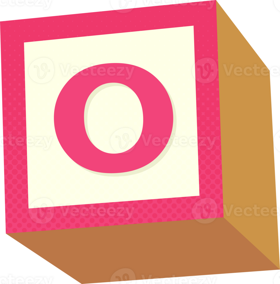 A pink and white block with the letter o on it png