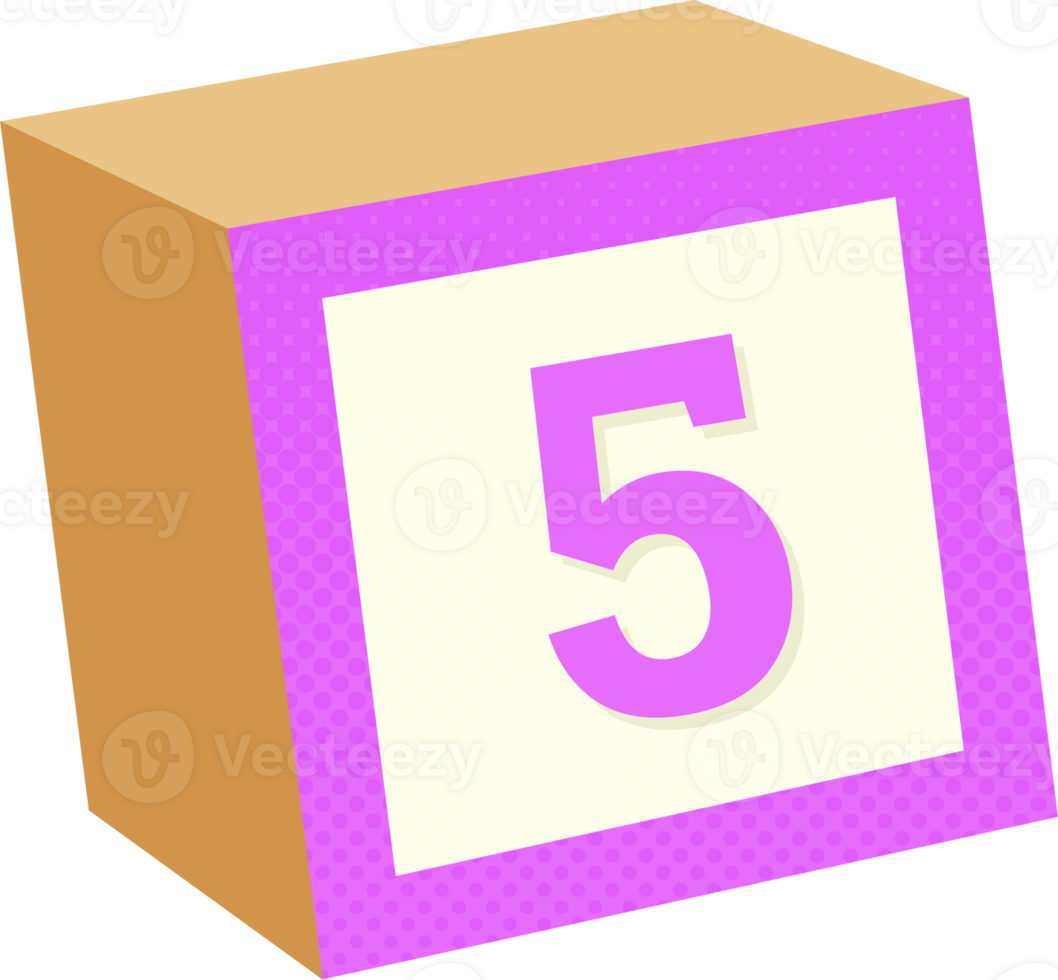 A purple and white block with the number five on it png