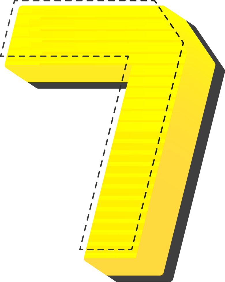 Number 7, Yellow 3D Tech Modern Alphabet png
