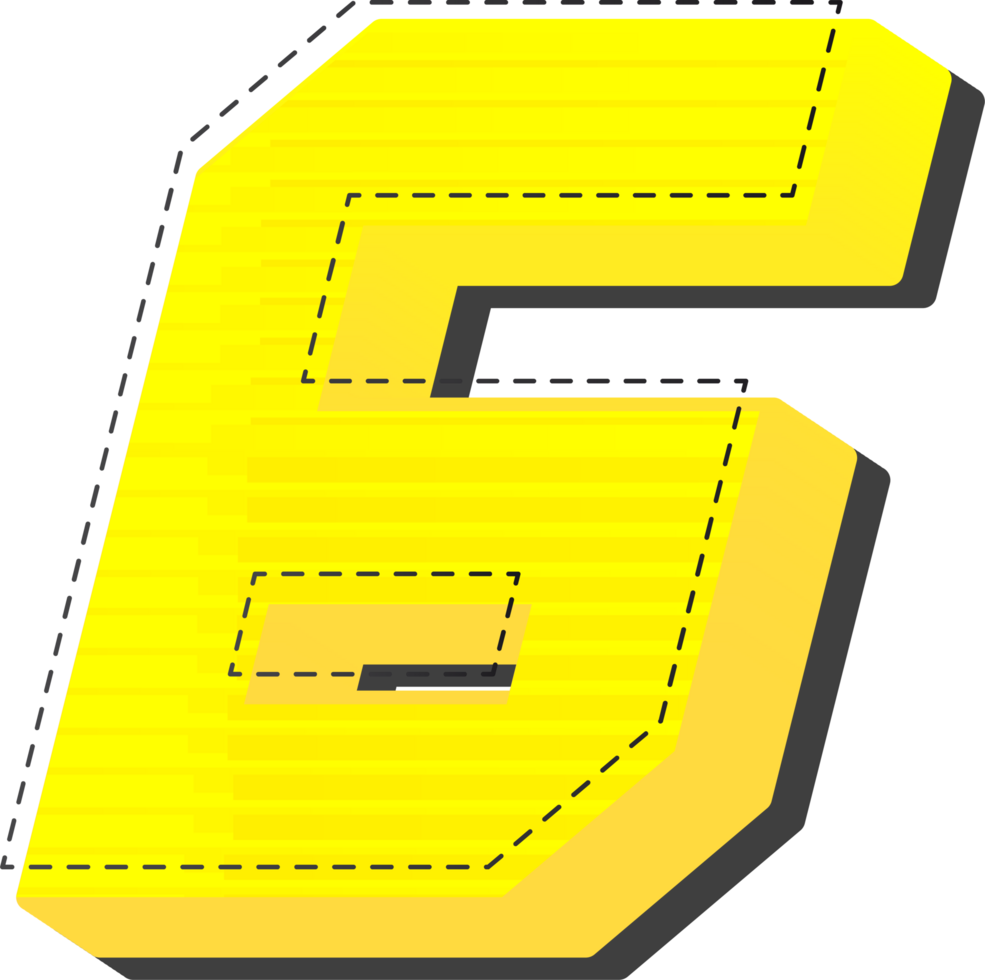 Number 6, Yellow 3D Tech Modern Alphabet png