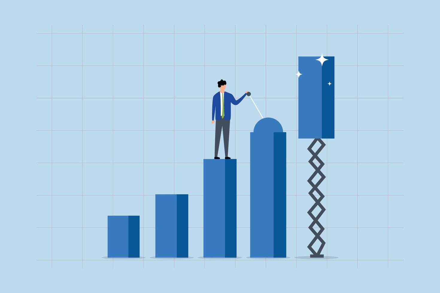 Growing business graph, Entrepreneur managing lever to adjust profit chart for growth. vector