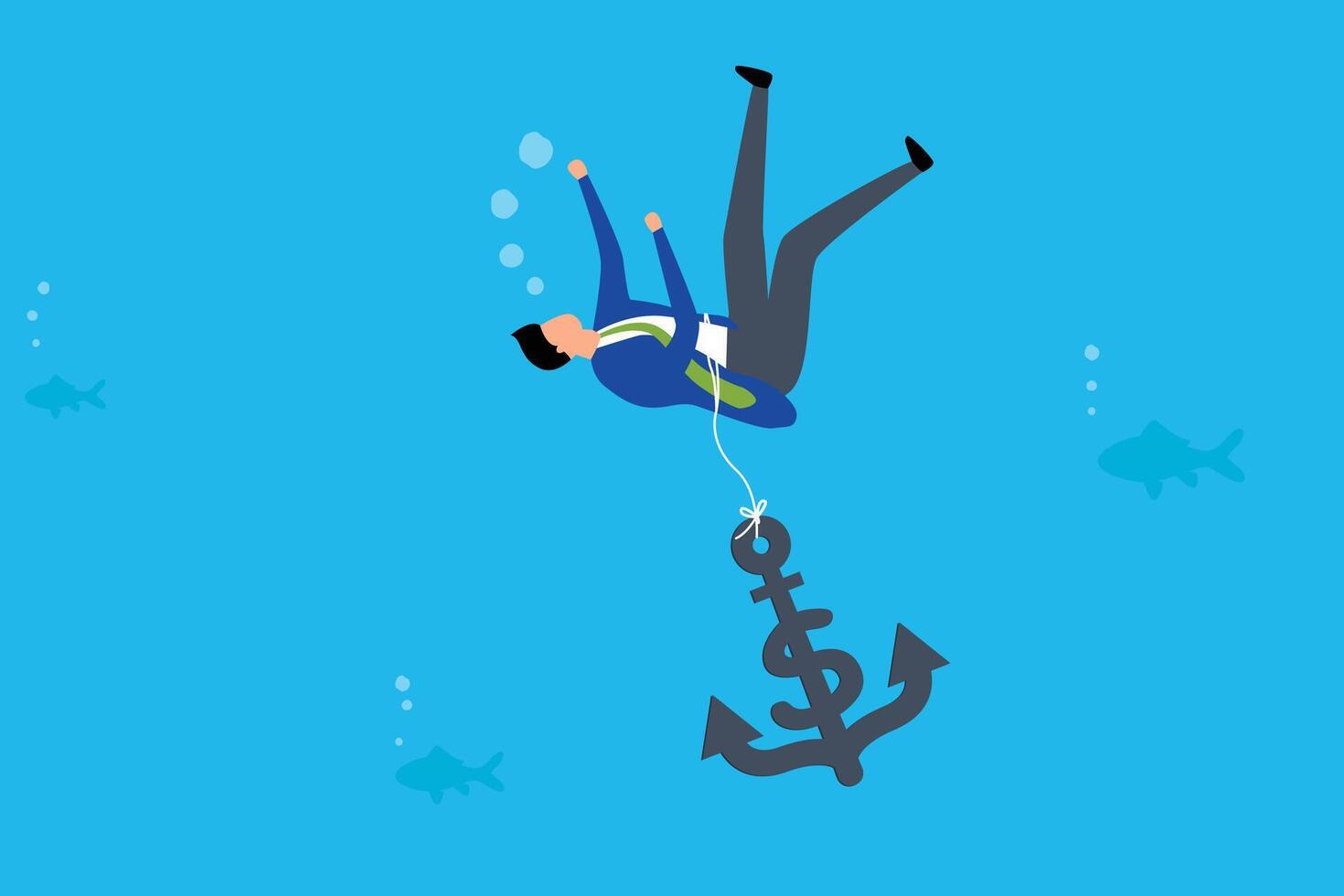 Sunk cost investment problem, Entrepreneurial investor overwhelmed by plummeting dollar funds. vector