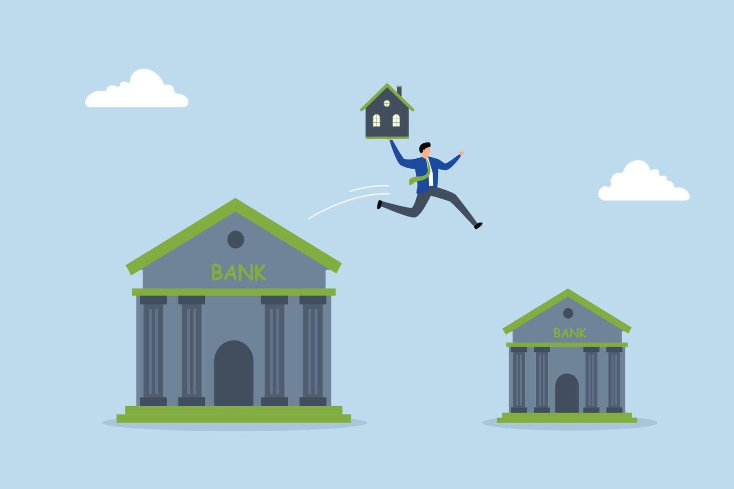 Refinance change mortgage agreement to new bank, Entrepreneur moves his residence to a different financial institution. vector