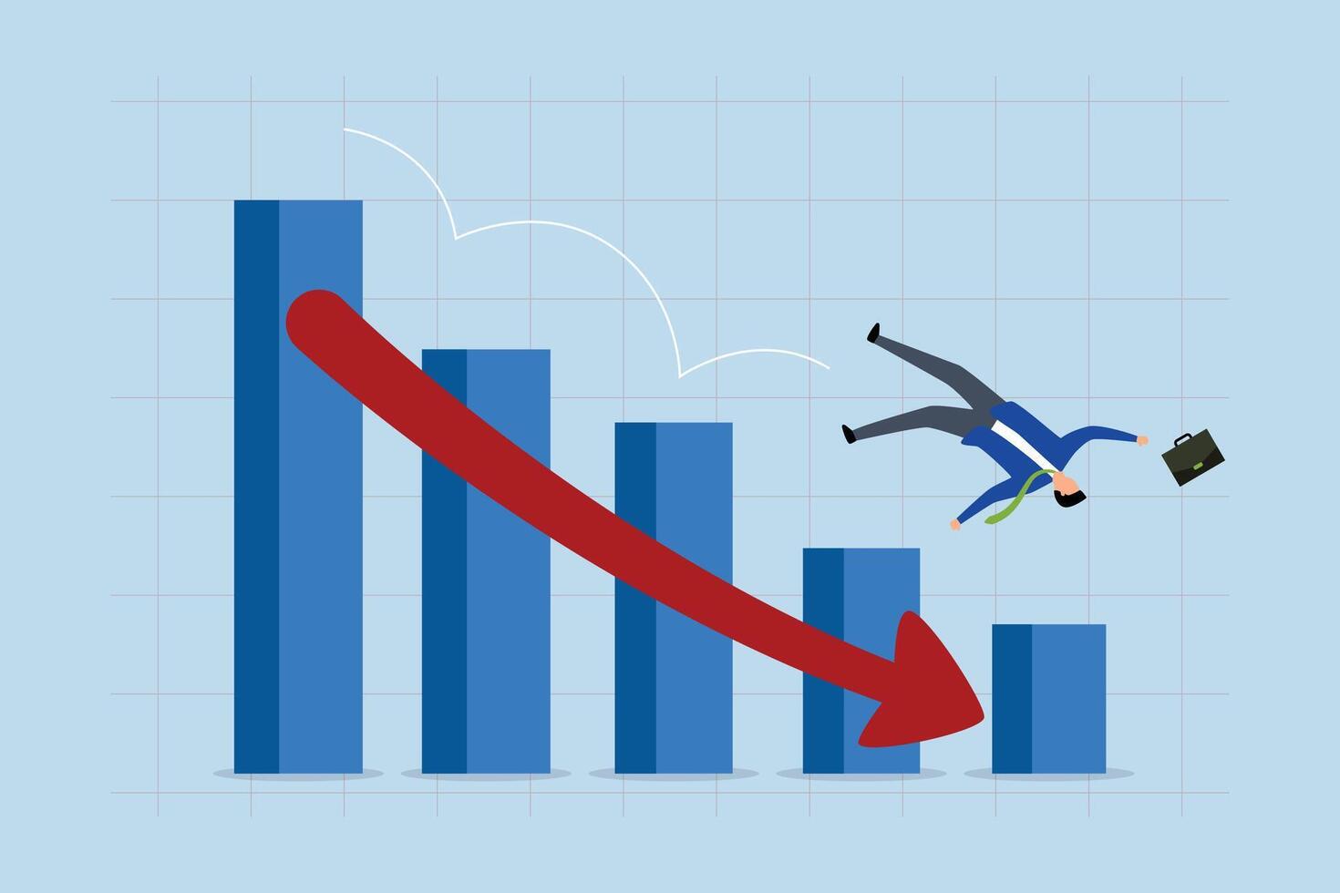 Stock market plunged falling down, Businessman investor falls to the ground after slipping on a stock market graph. vector