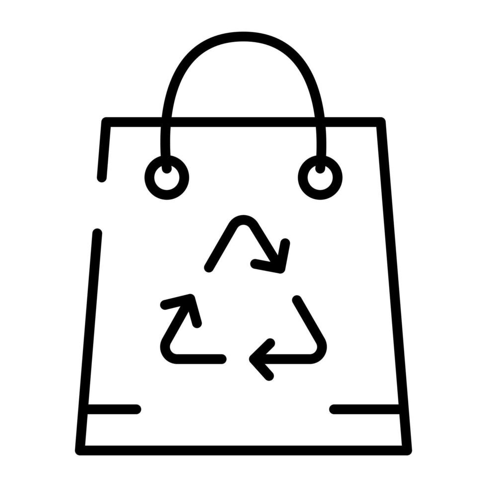 Eco bag with recycle sign. Simple black line icon, editable stroke. Symbol of conscious consumption, ecology, sustainability. Concept for web design, print, logo, label or emblem vector