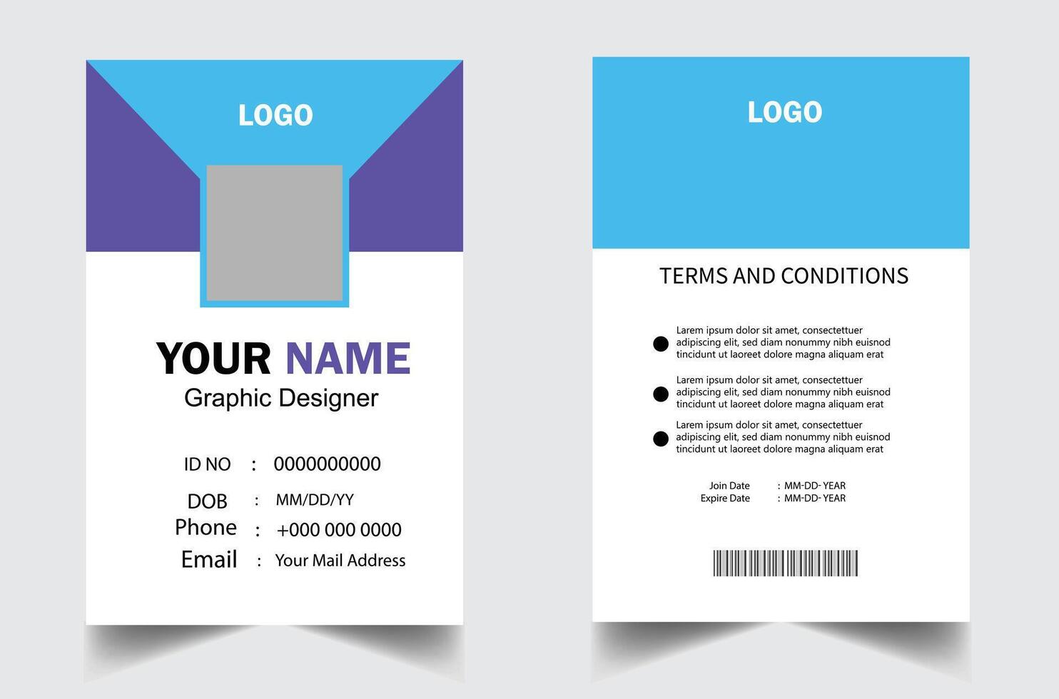 Modern and clean business id card template. professional id card design template with red color. corporate modern business id card design template. Company employee id card template. vector