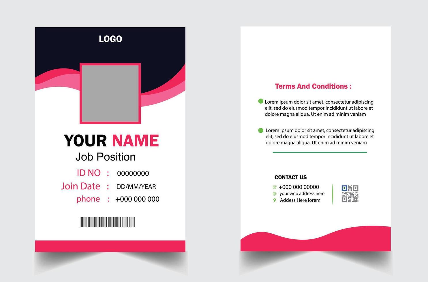 Modern and clean business id card template. professional id card design template with yellow color. corporate modern business id card design template. Company employee id card template. vector