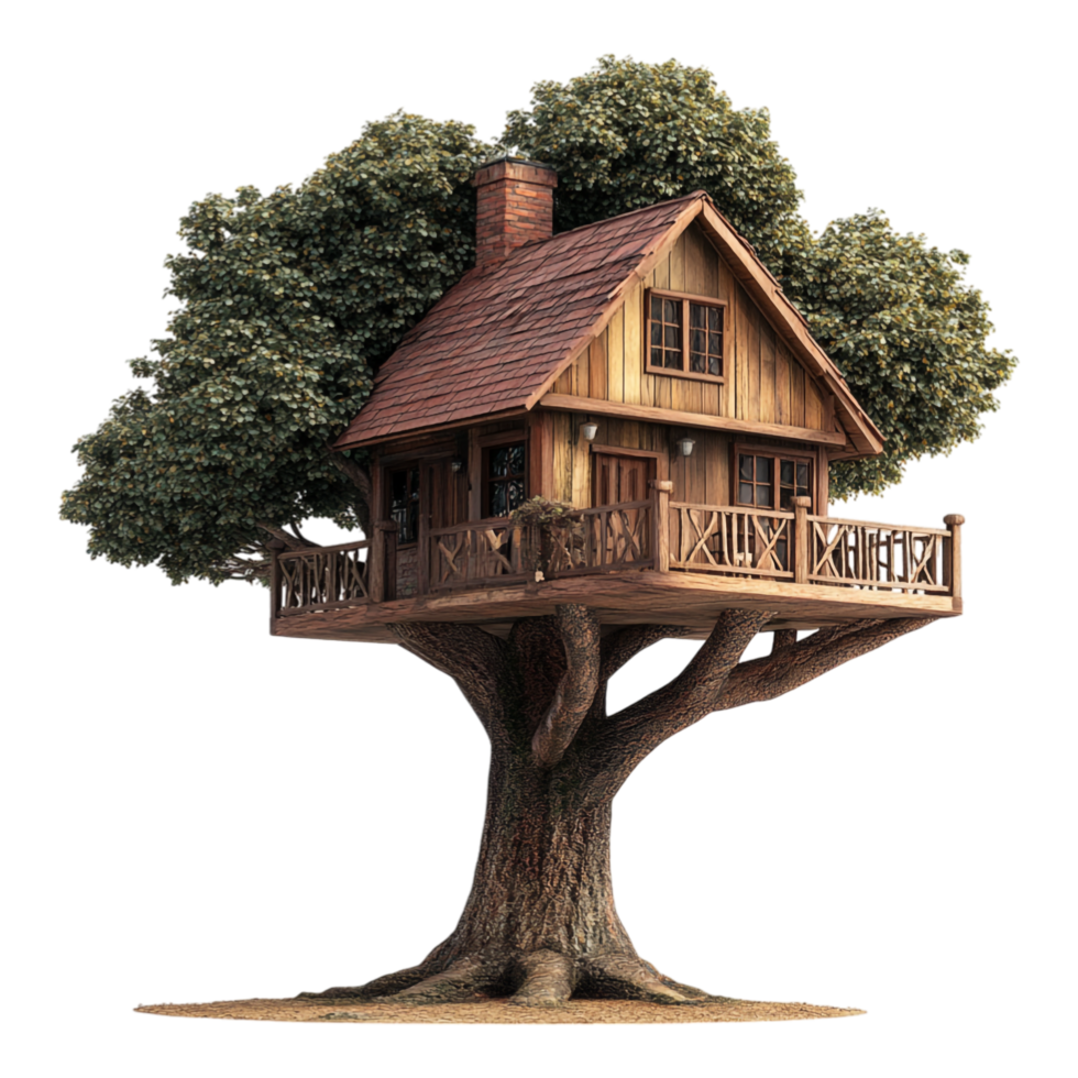 Tree house with balcony on top of a tree png