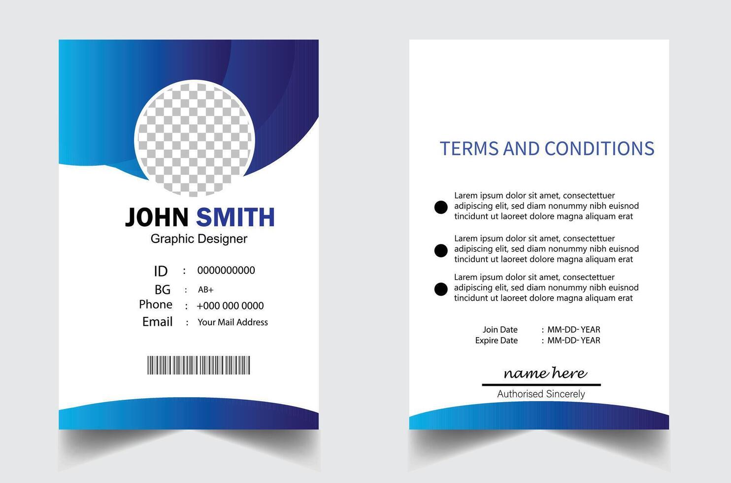 Modern blue ID card design template. Employee identity card design. vector