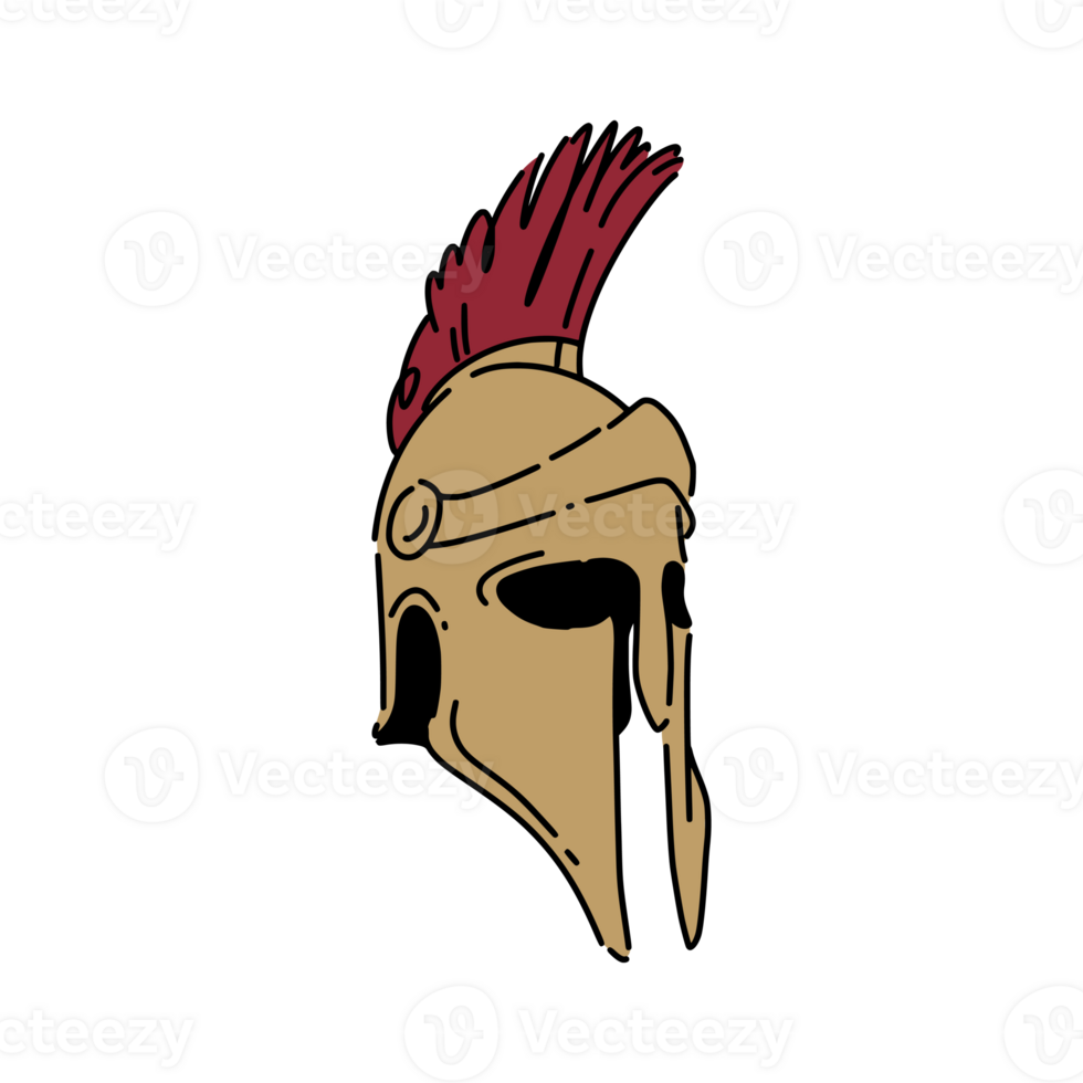 Spartan, gladiator helmet outline, lineart illustration. png