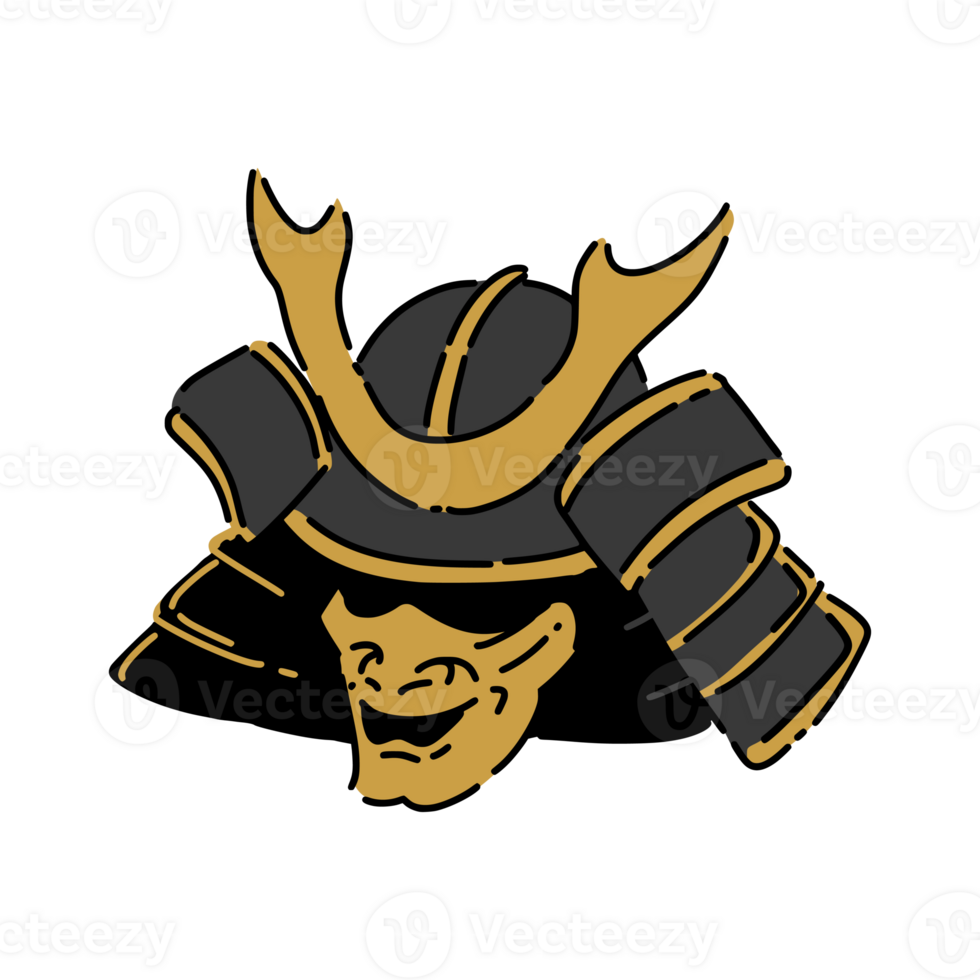 Samurai kabuto and menpo mask outline., lineart style illustration. png
