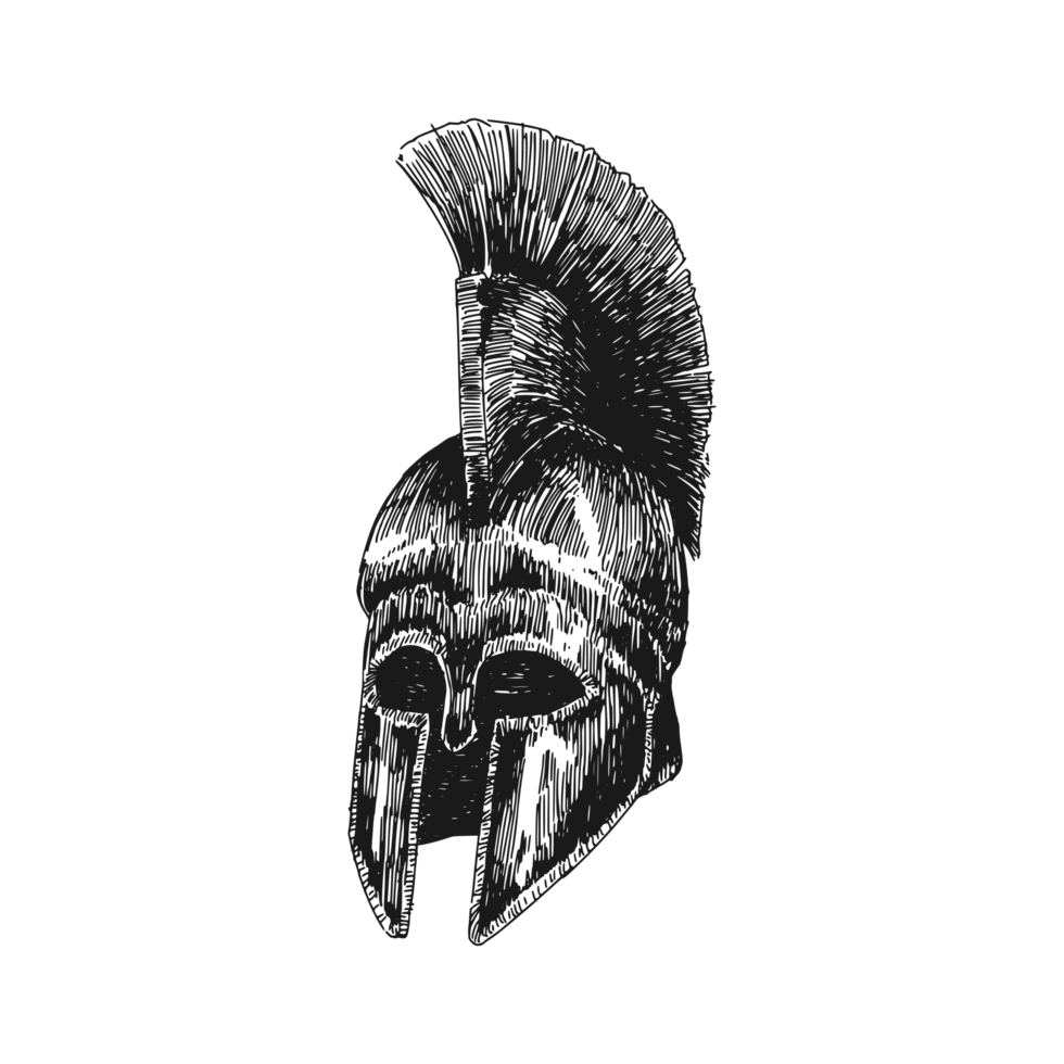 Sketch drawing of sparta helmet. Detailed hand drawn illustration. png