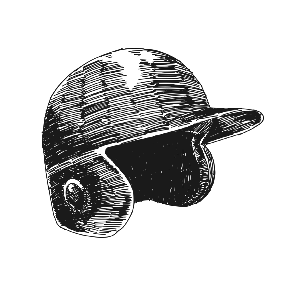 Sketch drawing of baseball helmet. Detailed hand drawn illustration. png