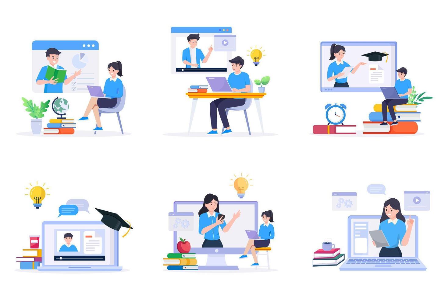 Learning online or digital e-learning studying process vector