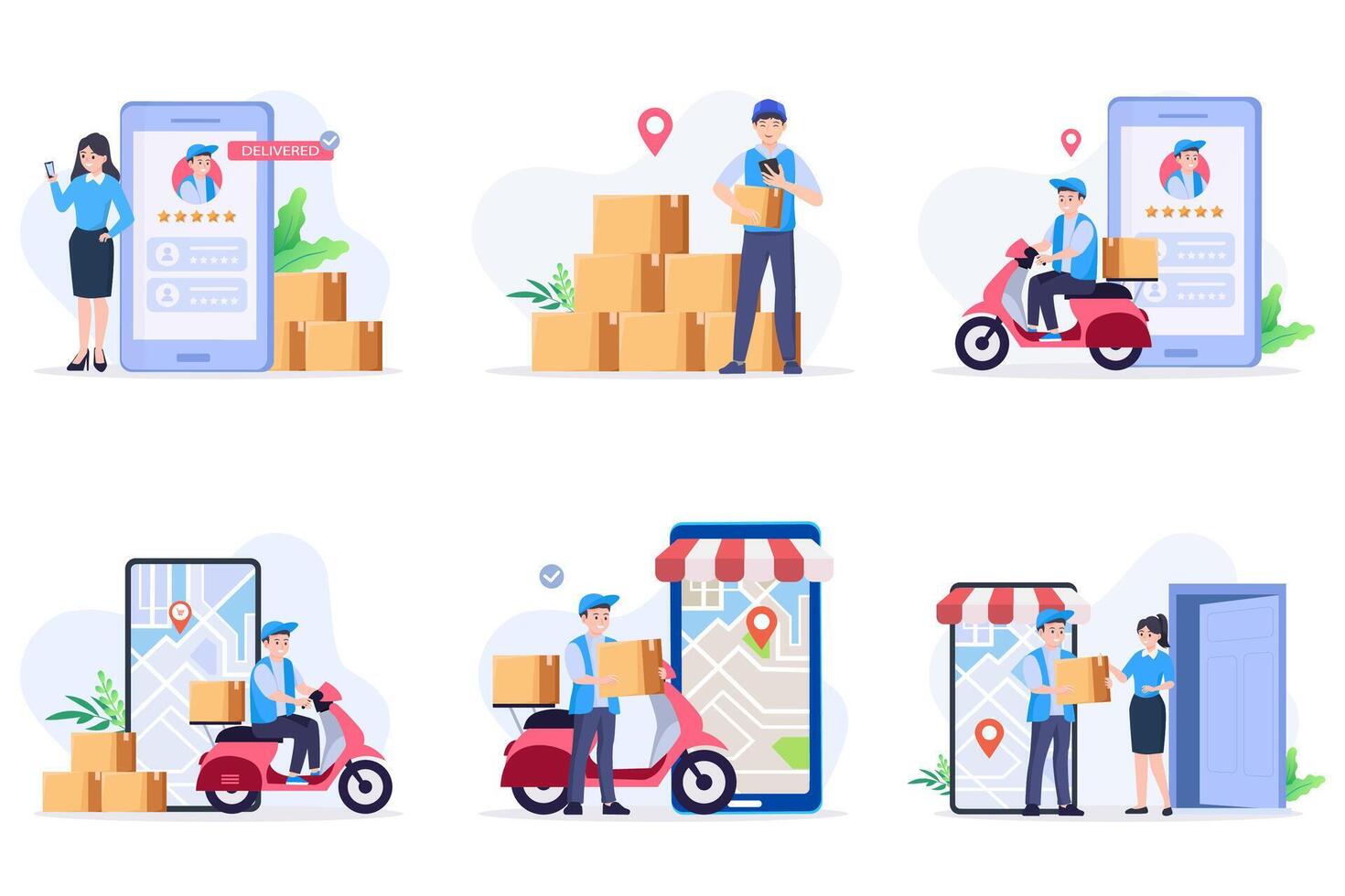 Fast delivery service man giving box to customer illustration vector