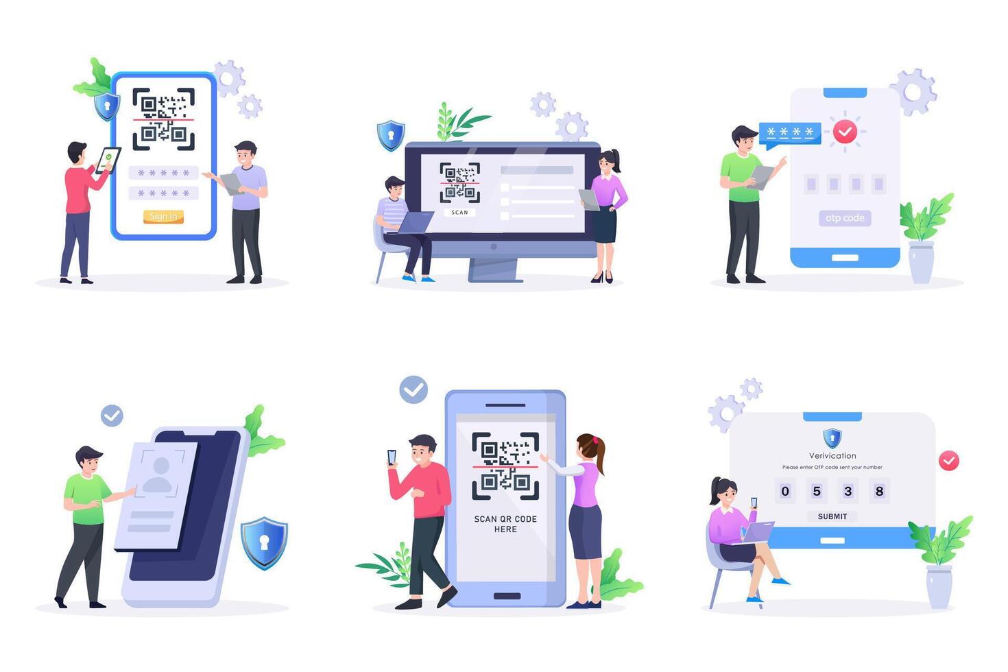 Verification pin code, security code message notification, two step authentication in control system for personal account vector
