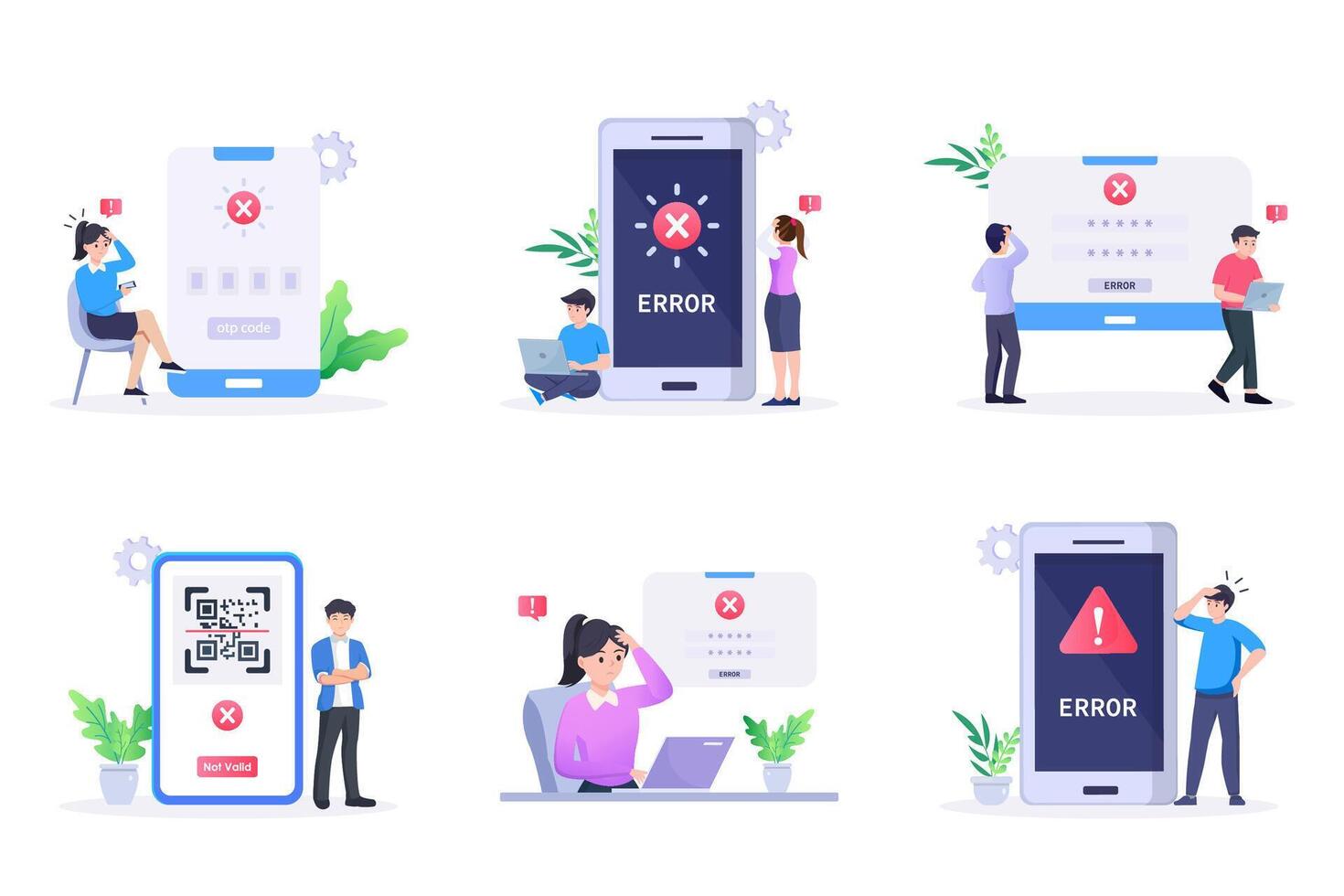 Modern flat illustration of verification failed and QR error vector