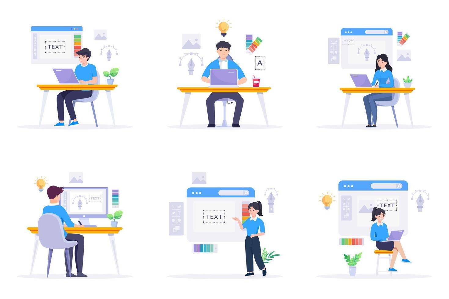 Graphic designer work on desk illustration. vector