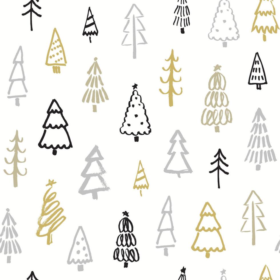 Seamless pattern with Christmas trees on white background. Hand drawn marker illustration. Simple doodle for textile or wrapping paper design vector