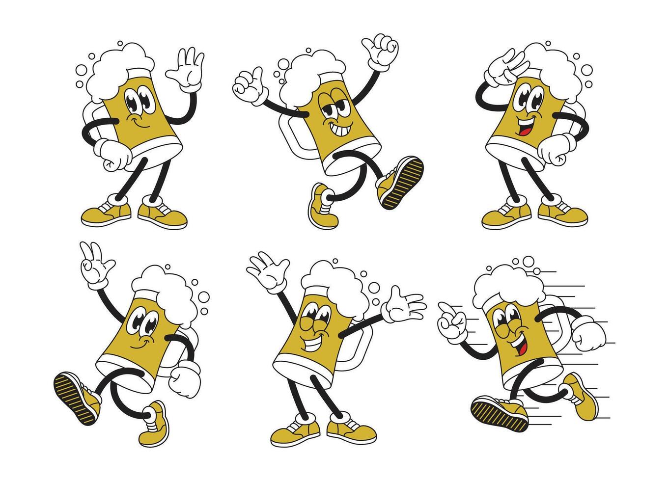 Cheerful Beer Glass Cartoon Mascot Illustration with Various Pose Set vector