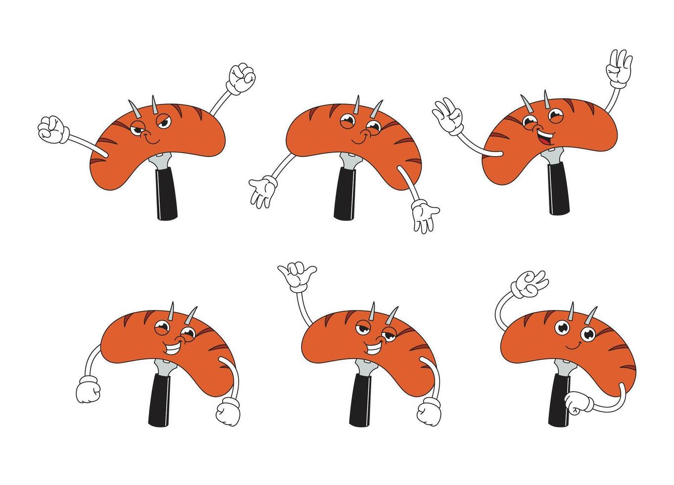 Happy Grilled Fork Bratwurst Mascot Illustration with Various Pose Cartoon Collection vector