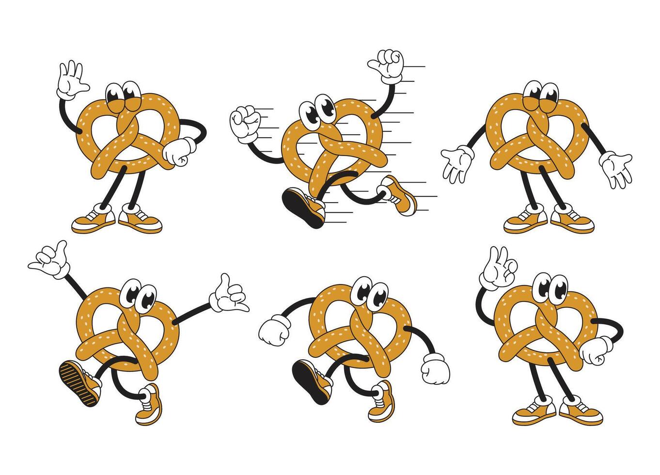 Pretzel Cartoon Mascot Illustration with Various Pose Set vector
