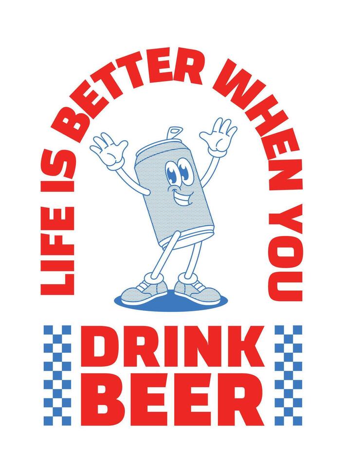 Shirt Design of Happy Beer Can Mascot Character vector