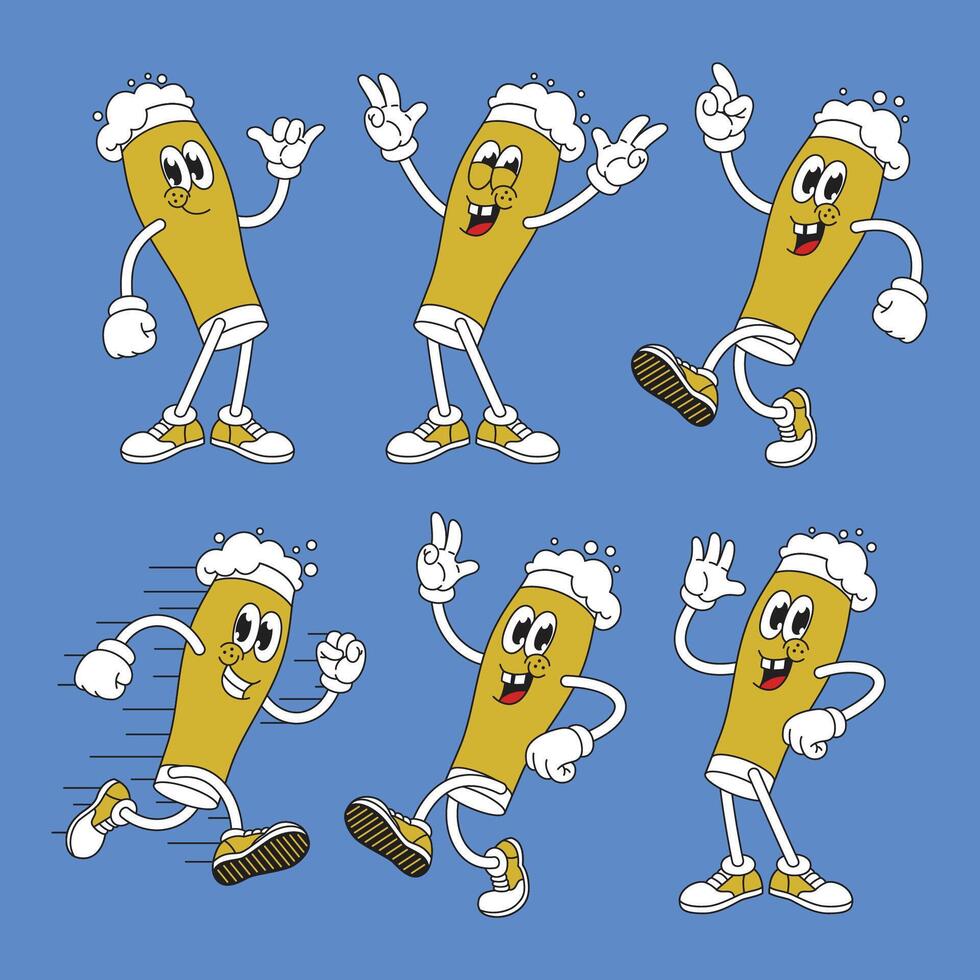 Beer Glass with Various Pose Cartoon Mascot Illustration Set vector
