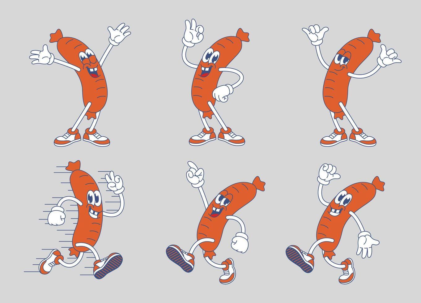 Bratwurst Mascot with Various Pose Cartoon Illustration Collection vector