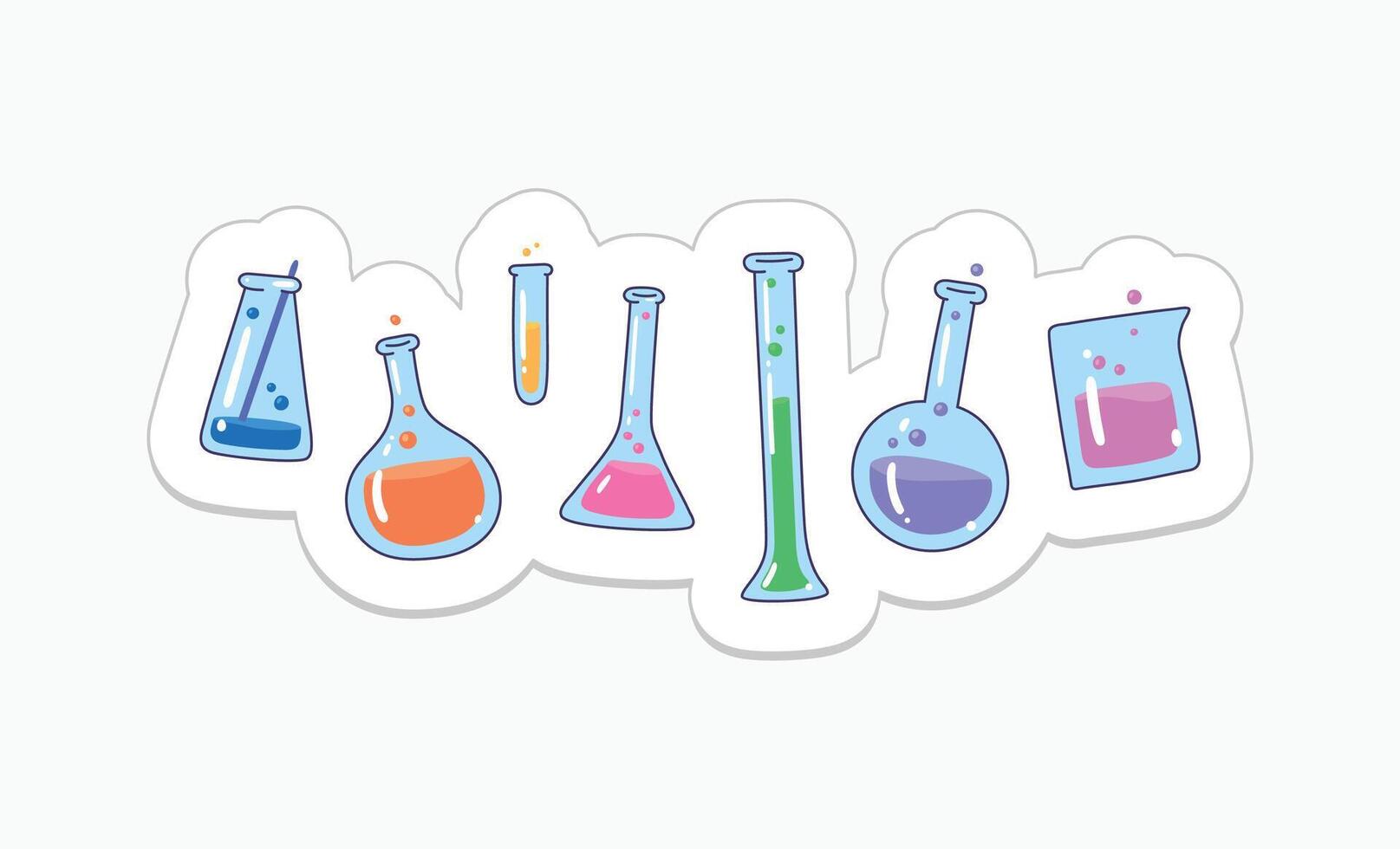 Doodle set of chemical flask stickers vector