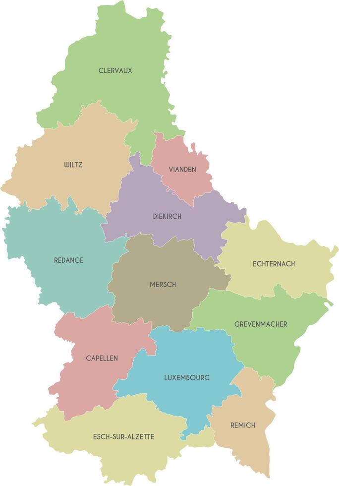 regional map of Luxembourg with cantons and administrative divisions. Editable and clearly labeled layers. vector