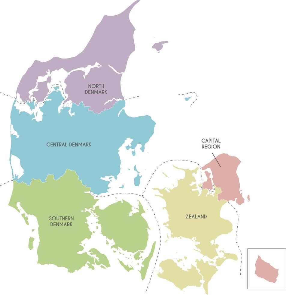 map of Denmark with regions or territories and administrative divisions. Editable and clearly labeled layers. vector