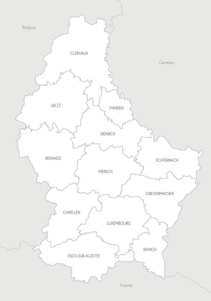 regional map of Luxembourg with cantons and administrative divisions, and neighbouring countries and territories. Editable and clearly labeled layers. vector