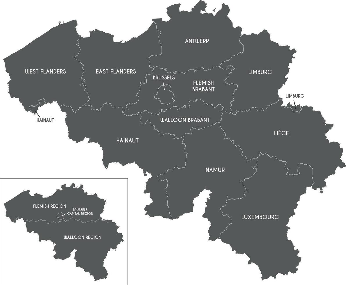 map of Belgium with regions, provinces and administrative divisions. Editable and clearly labeled layers. vector