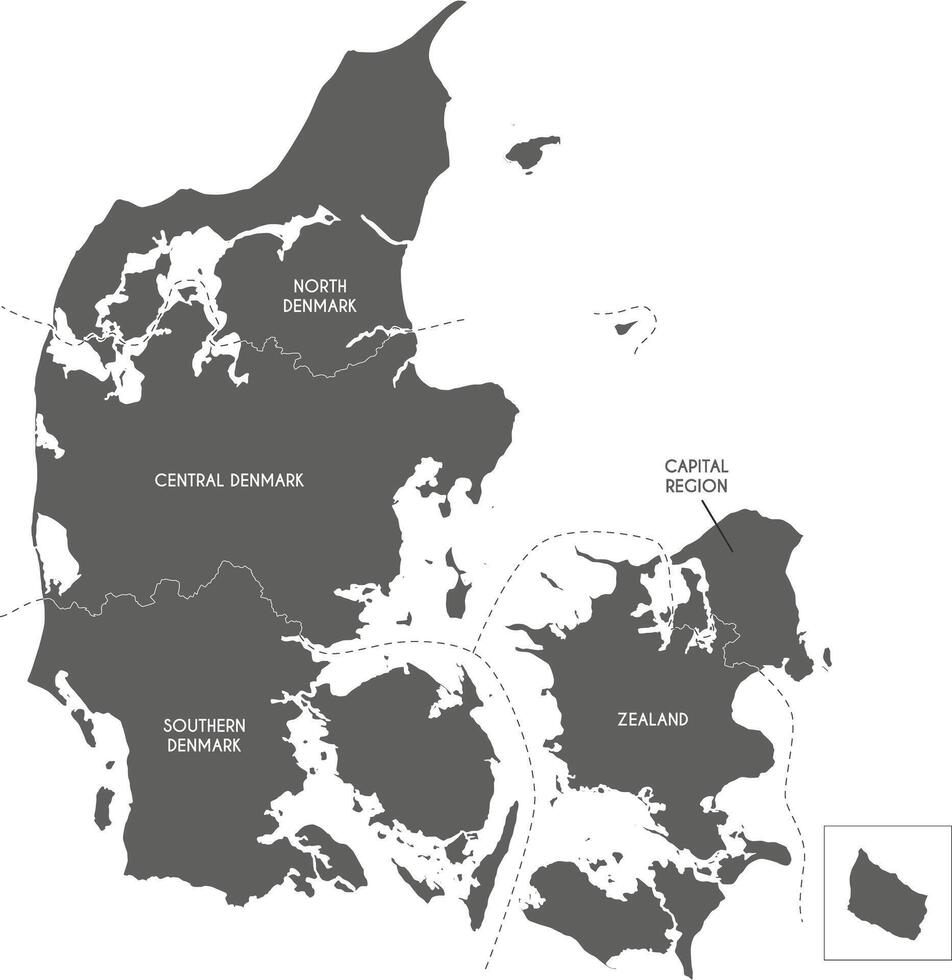 map of Denmark with regions or territories and administrative divisions. Editable and clearly labeled layers. vector