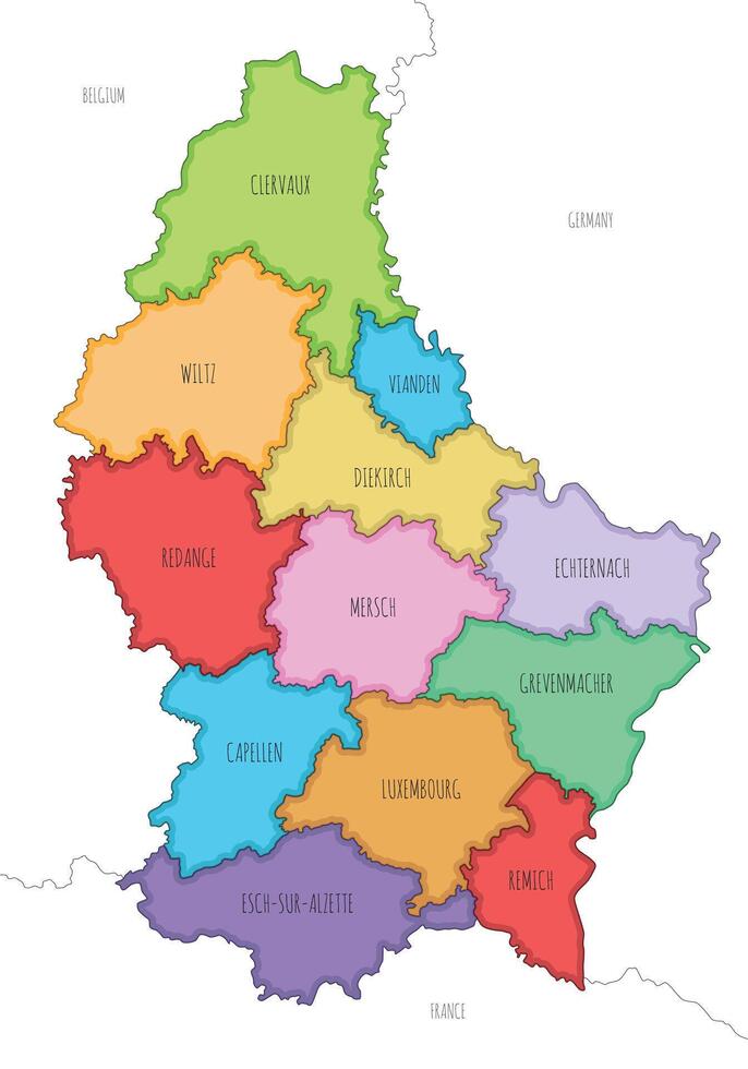 illustrated regional map of Luxembourg with cantons and administrative divisions, and neighbouring countries and territories. Editable and clearly labeled layers. vector