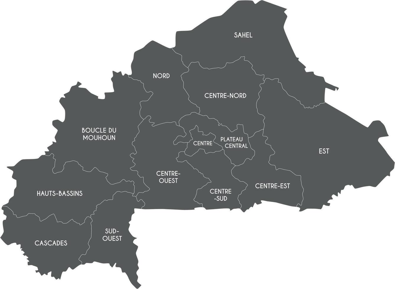 map of Burkina Faso with regions or territories and administrative divisions. Editable and clearly labeled layers. vector