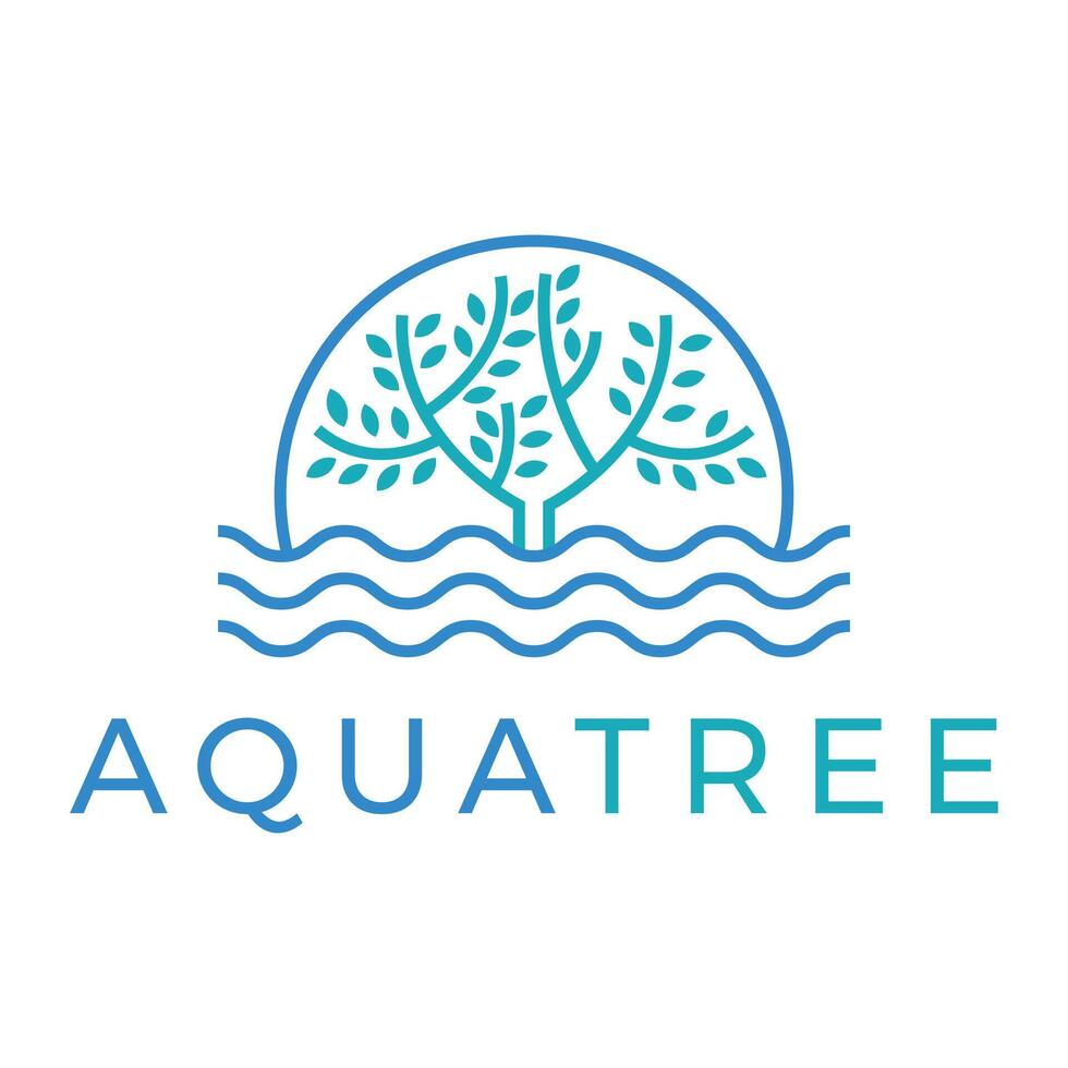 aqua tree flat minimalist logo design vector
