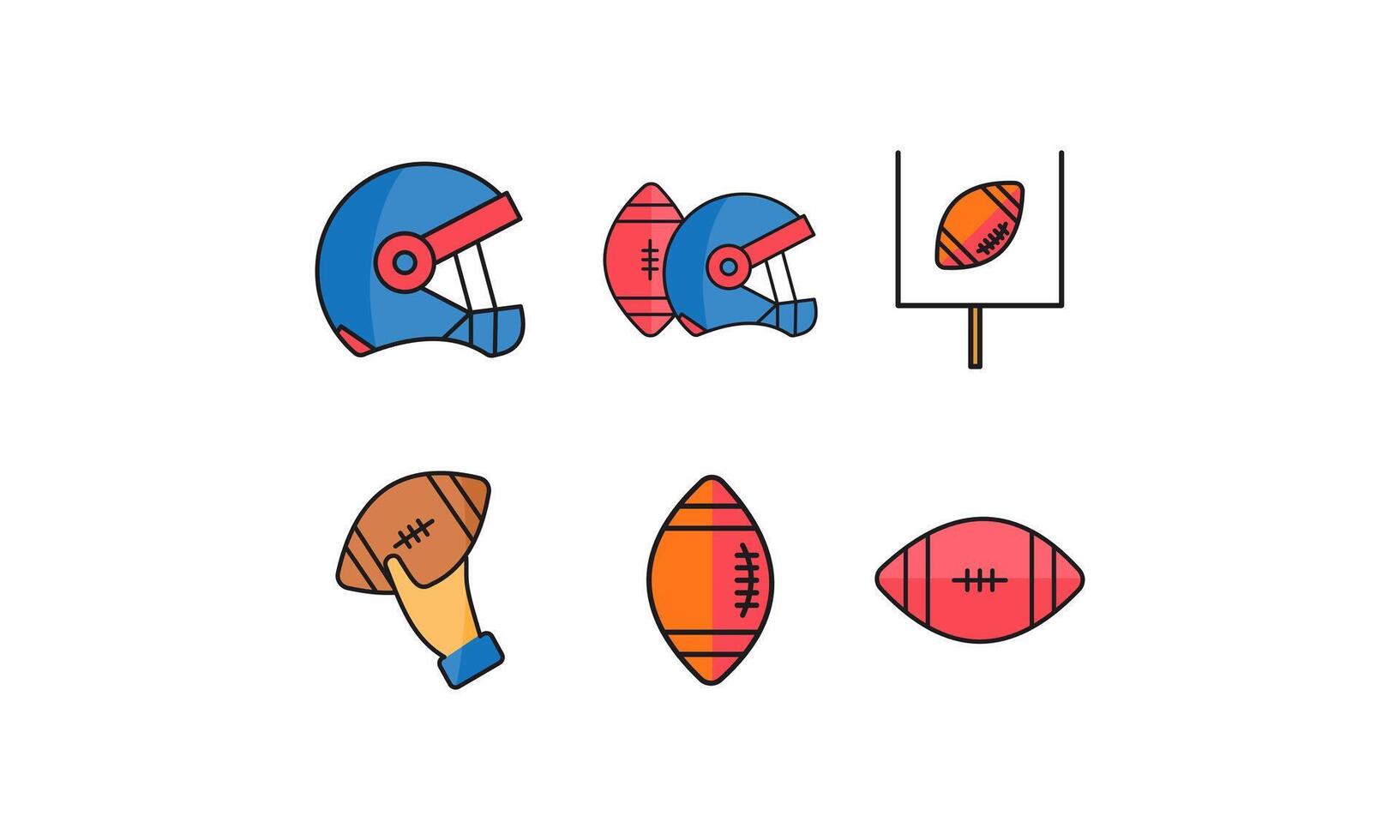 set of American football icons in simple flat color style, isolated on white editable background. vector