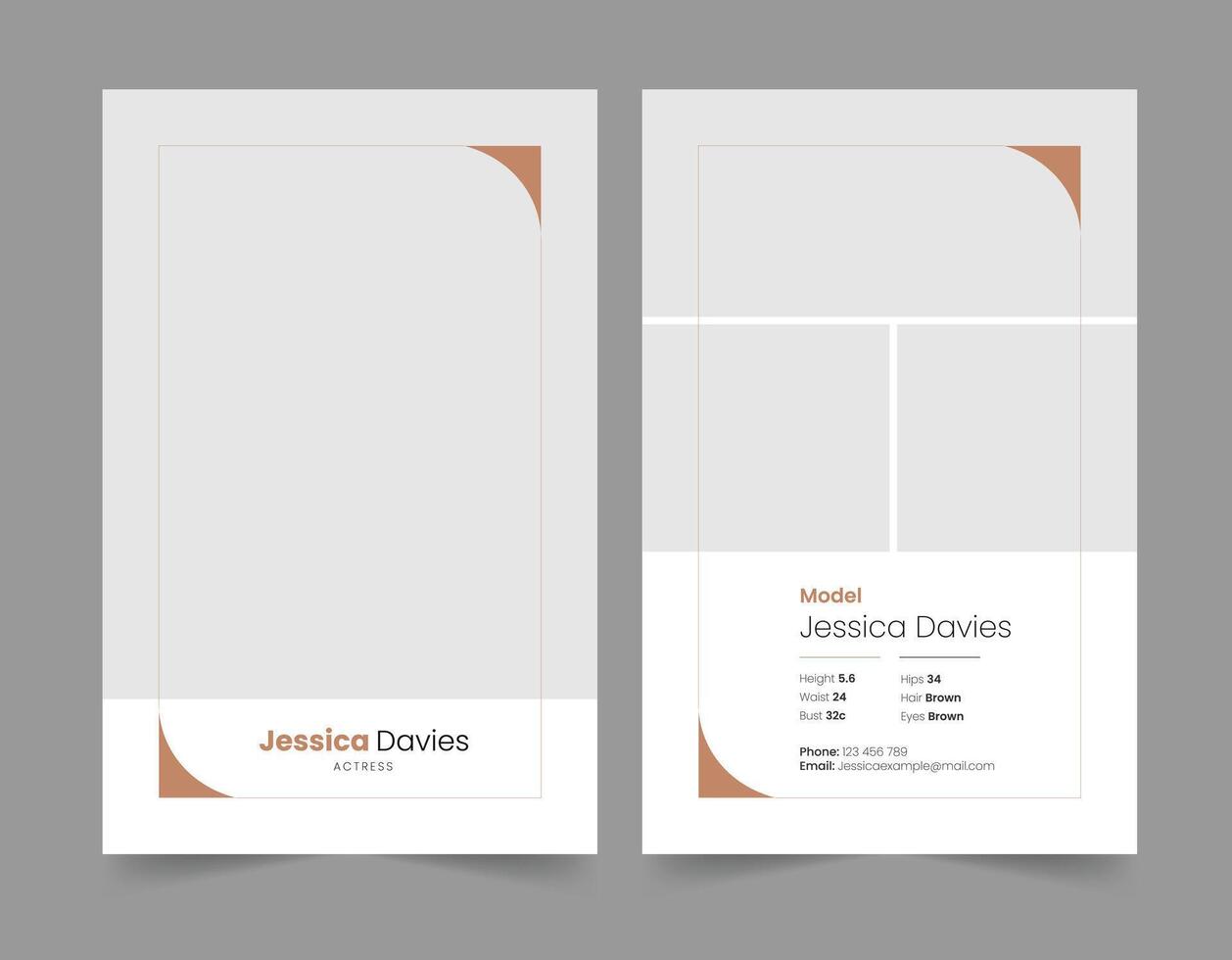 Model comp card template and photo card layout design vector