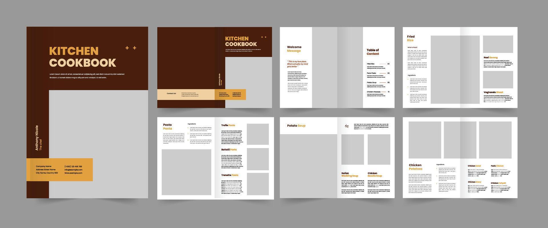 kitchen cookbook design, recipe book layout design, food magazine Template, cookbook design vector
