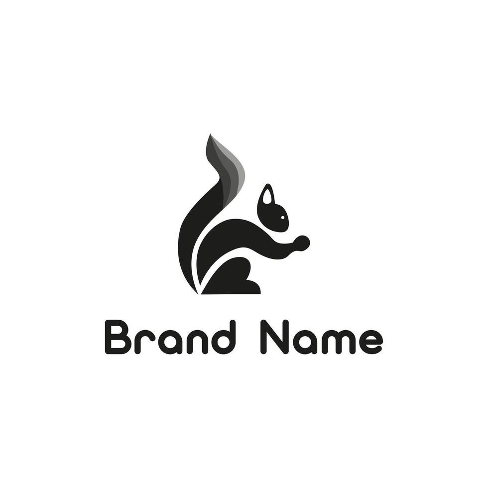 Stylish and minimalist squirrel logo design in black and white, featuring a sleek graphic style. Ideal for branding, marketing, and business identity vector