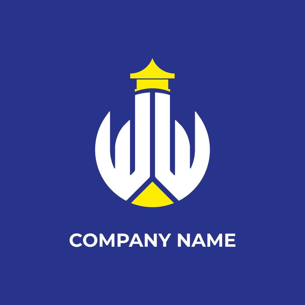 Minimalist letter WW logo with Castle Tower vector