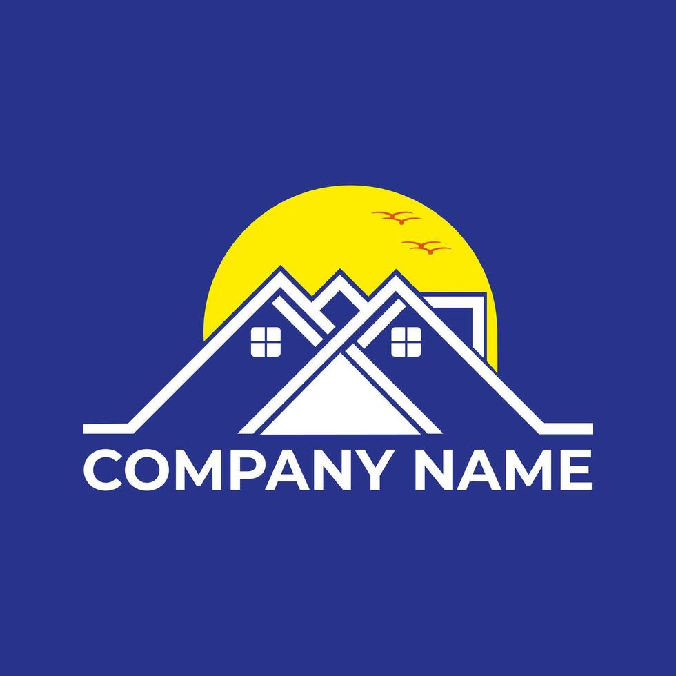 A house logo with the sun and a blue background vector