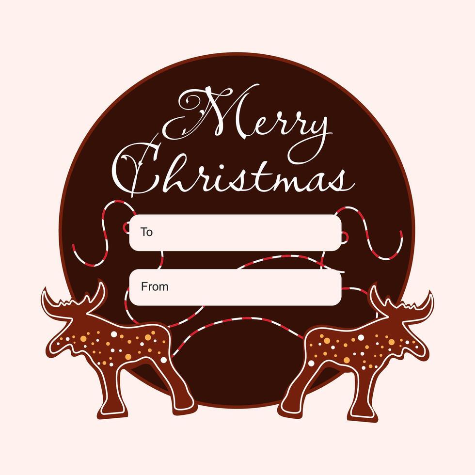 Hand drawn Christmas circle illustrative label with gingerbread cookies. vector