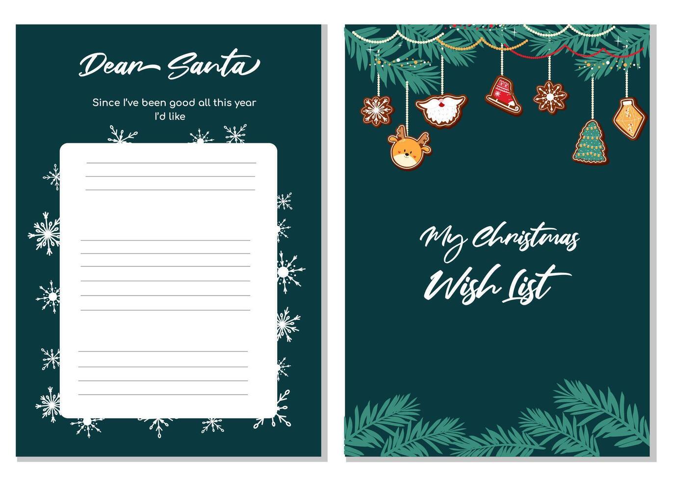 Template for Christmas wish list. Hand drawn design on dark blue background. vector