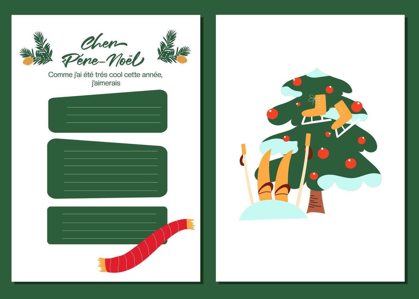 Hand drawn template for Christmas wish list in french language. vector
