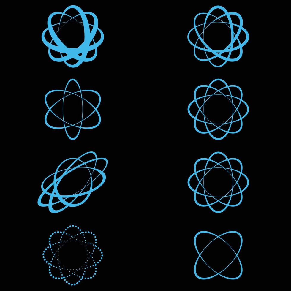 Molecular orbit outline symbol icon set. Atomic structure sign vector